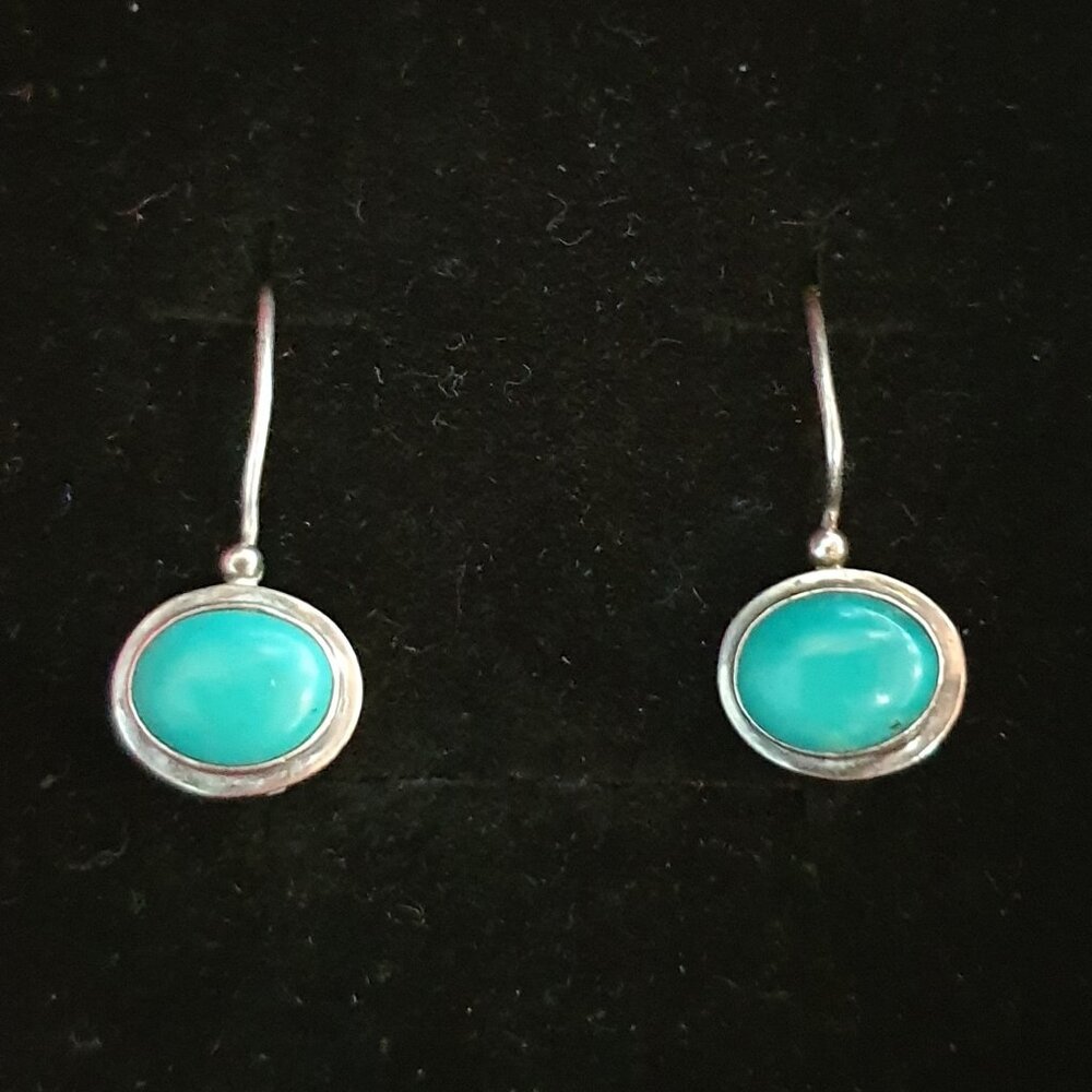Dainty Vintage 925 Sterling Silver Natural Turquoise Hook Earrings